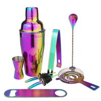 High Quality Unique Custom Logo Perfect Home Bar Colorful Rainbow Plated Stainless Steel Cocktail shaker set Bartender kit