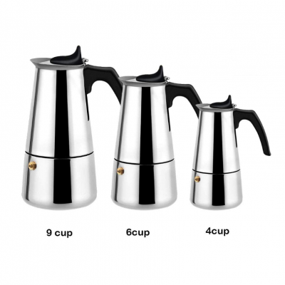 China Manufacturer Portable 2/4/6/9 Cups house moka pot stovetop drip coffee maker  Durable Stainless Steel Italian Coffee