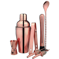 Stainless Steel Cocktail Set with Cocktail Shaker Jigger Mud Ice Tongs Pourers Copper Coated Bar Tools-Rose Gold 750ml