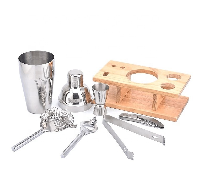 5pcs luxury /cheap stainless steel bar tool sets/cocktail shaker gift sets with ice bucket